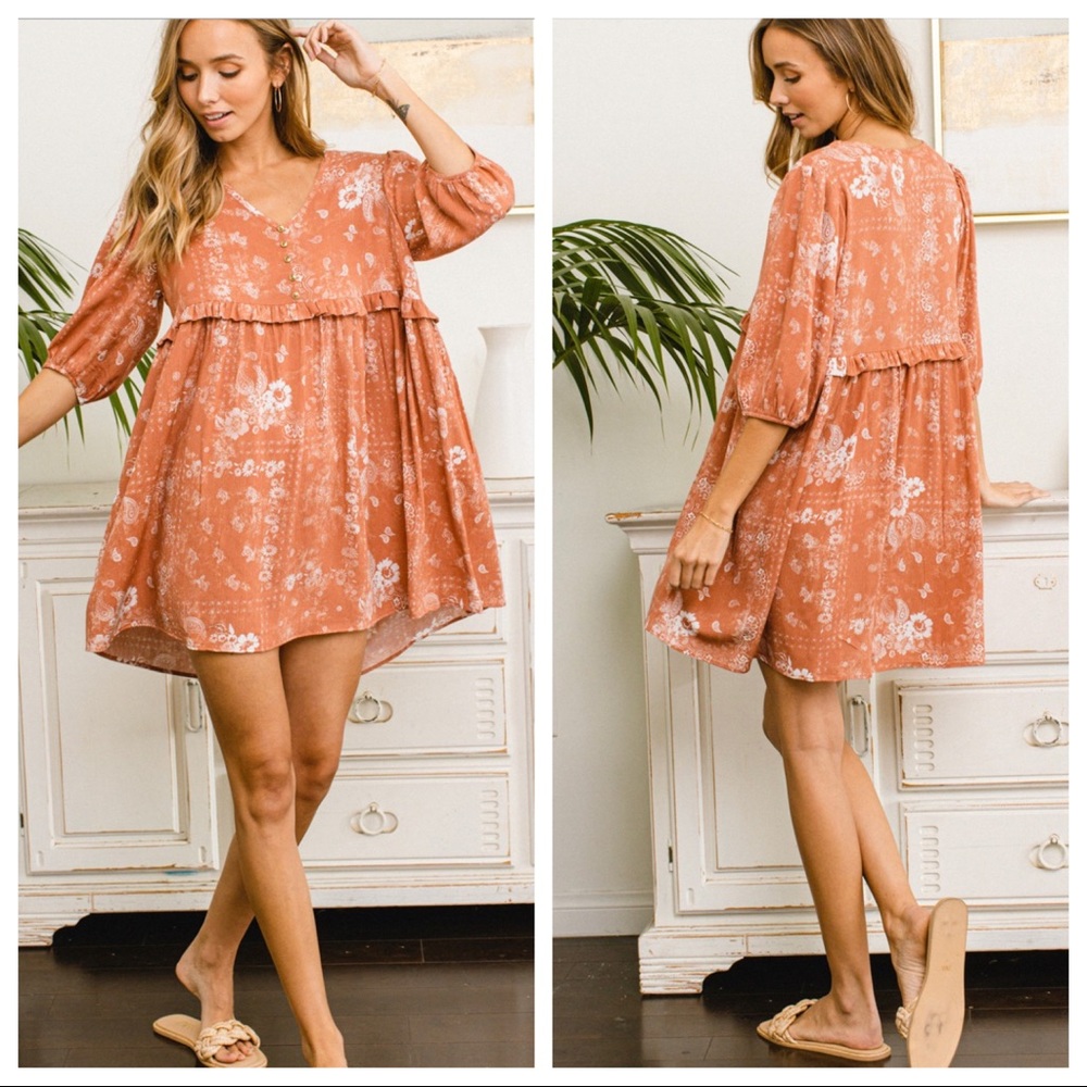 #21 Boho Chic 3/4 Sleeve Floral Swing Dress